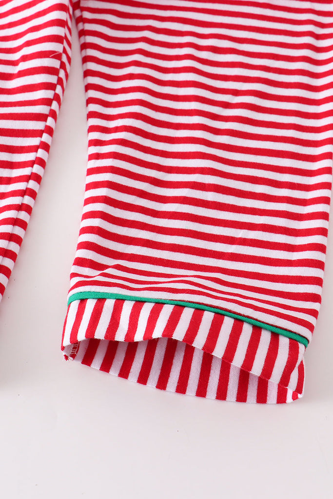 Green santa smocked stripe pajamas set