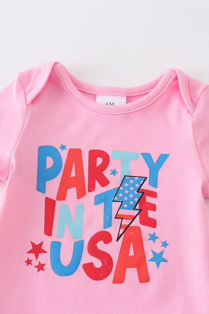 Pink "party in the usa" baby skirt set