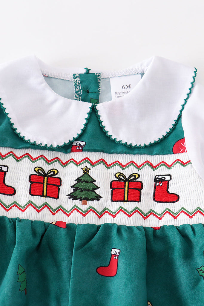 Green christmas gifts embroidery baby romper