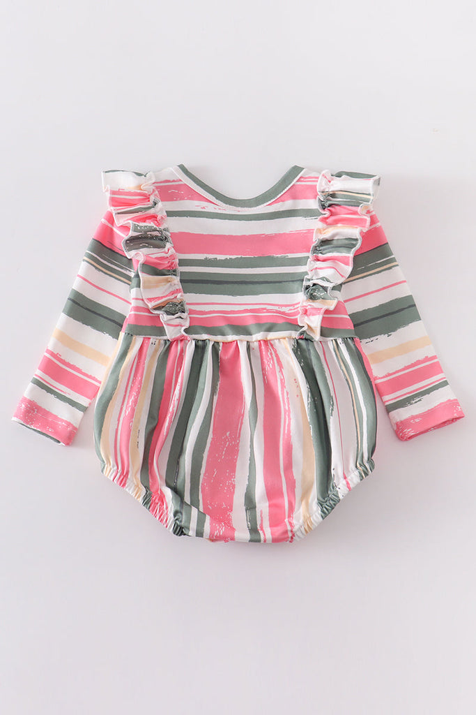 Multicoloured stripe ruffle girls baby romper