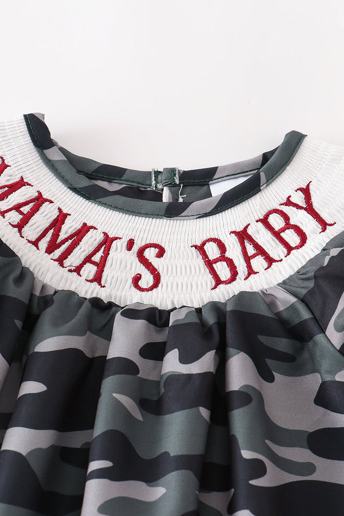Camouflage  "MAMA'S GIRL" smocked baby romper