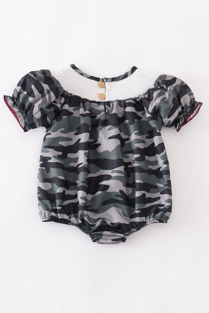 Camouflage  "MAMA'S GIRL" smocked baby romper