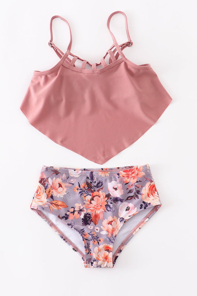 Pink floral 2pcs high waist swimsuits MOMMY & ME