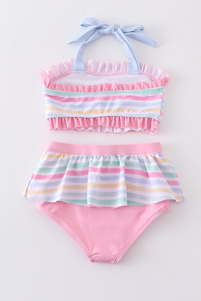 Pink stripe girl swimsuit