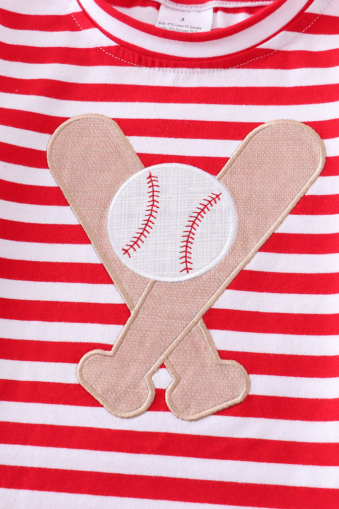 Red stripe baseball boy top