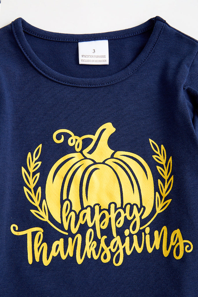 Navy pumpkin "thankful" ruffle top